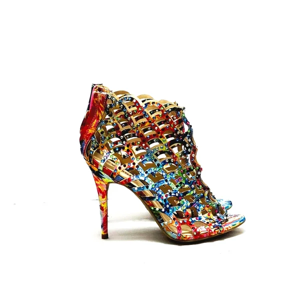 Zigi Soho Womens 8.5M Duran Rhinestone Cage Peep Toe Heels Multi-color NEW - Picture 1 of 10